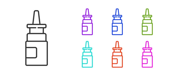 Black Line Flasche Nasenspray Symbol Isoliert Auf Weißem Hintergrund Setzen — Stockvektor