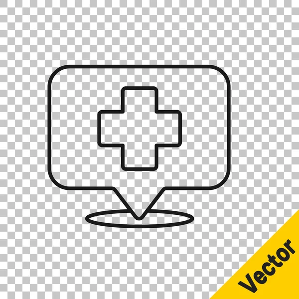 Schwarzer Medizinischer Kartenzeiger Mit Kreuz Krankenhaus Symbol Auf Transparentem Hintergrund — Stockvektor