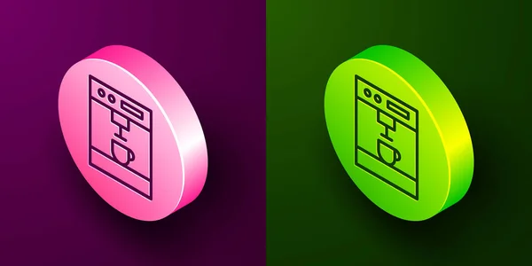 Isometric Line Coffee Machine Icon Isolated Purple Green Background Circle — Stock Vector