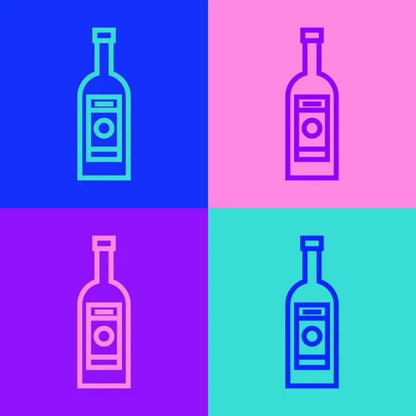 Pop Linii Sztuki Szklana Butelka Ikony Wódki Izolowane Tle Koloru — Wektor stockowy