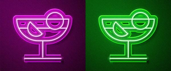 Светящийся Неоновая Линия Коктейль Значок Изолирован Фиолетовом Зеленом Фоне Векторная — стоковый вектор