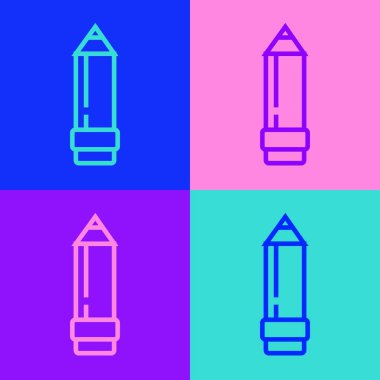 Renk arkaplanında silgi simgesi olan pop sanat eseri. Çizim ve eğitim araçları. Okul sembolü. Vektör İllüstrasyonu.