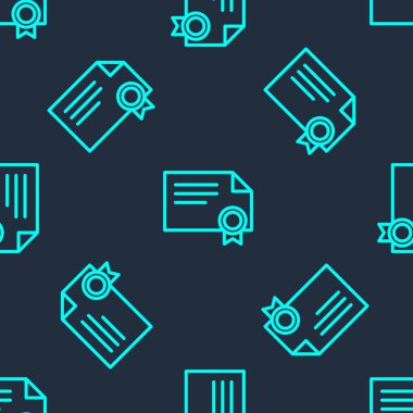 Yeşil çizgi sertifika şablonu simgesi mavi arkaplanda izole edilmiş pürüzsüz desen. Başarı, ödül, diploma, burs, diploma kavramları. Vektör İllüstrasyonu.