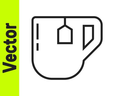 Beyaz arka planda siyah çay poşeti ikonu olan bir fincan çay. Vektör İllüstrasyonu.