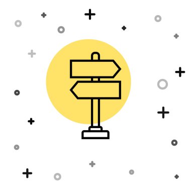 Siyah çizgi trafik levhası. Beyaz arkaplanda sinyal simgesi izole edildi. İşaretçi sembolü. İzole sokak bilgi levhası. Yön tabelası. Rastgele dinamik şekiller. Vektör İllüstrasyonu.