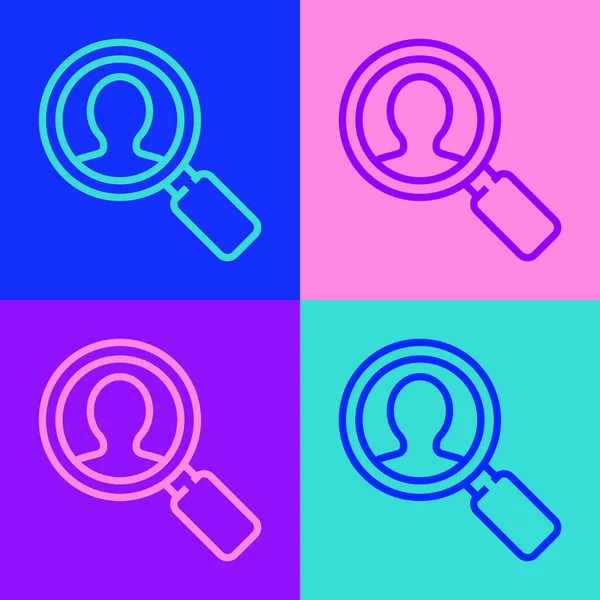 Pop Art Line Lupa Pro Vyhledávání Lidé Ikona Izolované Barevném — Stockový vektor