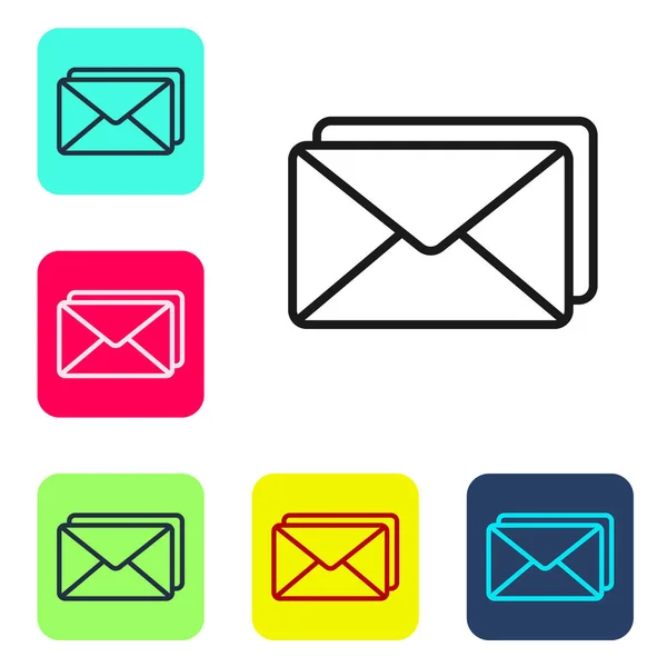 黑线信封图标孤立在白色背景上 电子邮件信件符号 在彩色正方形按钮中设置图标 病媒图解 — 图库矢量图片