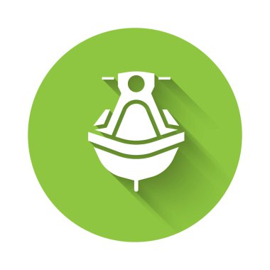 Beyaz Jet kayak ikonu uzun gölgeli. Su motoru. Olağanüstü bir spor. Yeşil daire düğmesi. Vektör İllüstrasyonu.