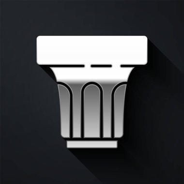 Siyah arka planda izole edilmiş su ikonlu gümüş cam. Soda bardağı. Uzun gölge tarzı. Vektör İllüstrasyonu.