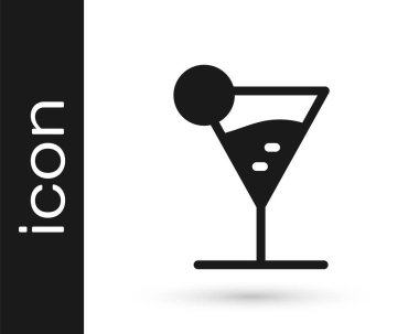 Beyaz arka planda izole edilmiş gri martini cam ikonu. Kokteyl ikonu. Şarap kadehi ikonu. Vektör İllüstrasyonu.