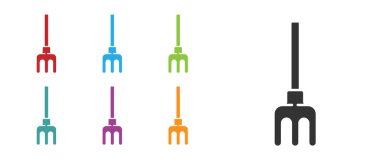 Siyah Bahçe tırmık simgesi beyaz arkaplanda izole edildi. Bahçecilik, tarım, çiftçilik aleti. Toprak işçisi. Simgeleri renklendirin. Vektör İllüstrasyonu.