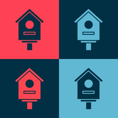 Pop Art Bird evi simgesi renk arkaplanında izole edildi. Yuva kutusu kuş evi, kuşlar için ev yapımı bina. Vektör İllüstrasyonu.