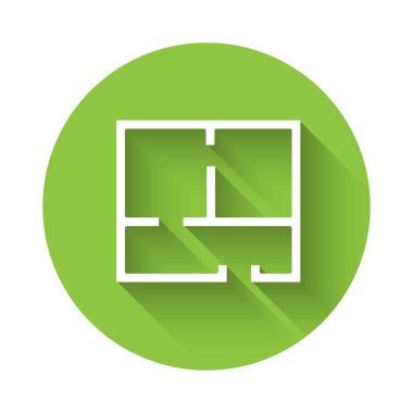 Beyaz Saray 'ın planı uzun gölgeli izole edilmiş. Yeşil daire düğmesi. Vektör İllüstrasyonu.