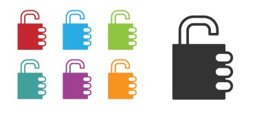 Siyah kasa şifreli kilit simgesi beyaz arkaplanda izole edildi. Kombinasyon asma kilit. Güvenlik, güvenlik, koruma, şifre, gizlilik. Simgeleri renklendirin. Vektör İllüstrasyonu.