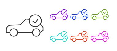 Siyah çizgi oto servis kontrol simgesi beyaz arkaplanda izole edildi. Araba servisi. Simgeleri renklendirin. Vektör İllüstrasyonu.