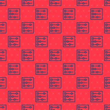 Mavi çizgi araba ayarları simgesi kırmızı arka planda izole edilmiş. Otomobil tamircisi. Tamirci oto tamircisi. Bakım tabelası. Vektör İllüstrasyonu.