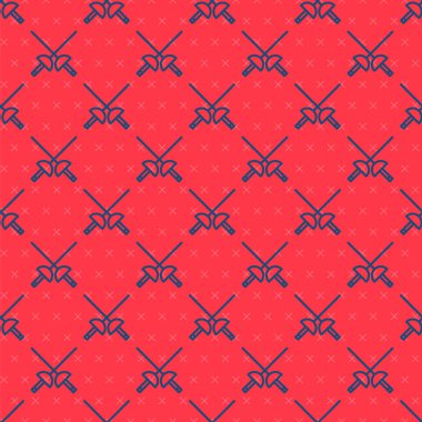 Mavi çizgi eskrim ikonu kırmızı arkaplanda izole edilmiş pürüzsüz desen. Spor malzemeleri. Vektör İllüstrasyonu.