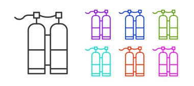 Aqualung simgesi beyaz arkaplanda izole edildi. Dalgıçlar için oksijen tüpü. Dalış ekipmanları. Olağanüstü bir spor. Spor malzemeleri. Simgeleri renklendirin. Vektör İllüstrasyonu.