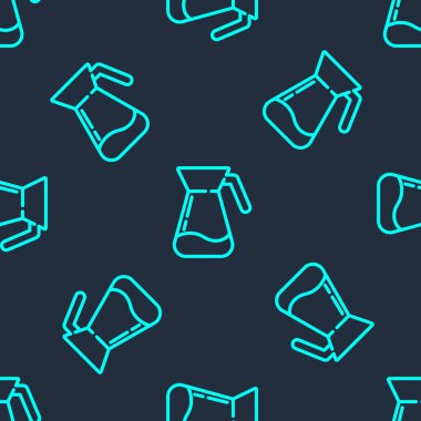 Su ikonlu yeşil çizgi sürahi camı mavi arka planda izole edilmiş kusursuz desen. Su için çaydanlık. İçme suyu dolu cam sürahi. Vektör İllüstrasyonu.