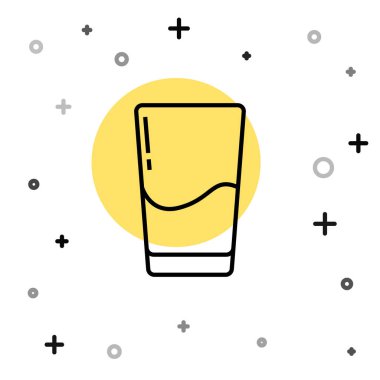 Beyaz zemin üzerinde su ikonu olan siyah çizgi camlar. Soda bardağı. Rastgele dinamik şekiller. Vektör İllüstrasyonu.