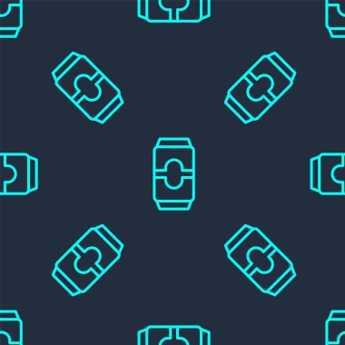 Yeşil çizgi birası mavi arkaplanda izole edilmiş kusursuz desen oluşturabilir. Vektör İllüstrasyonu.