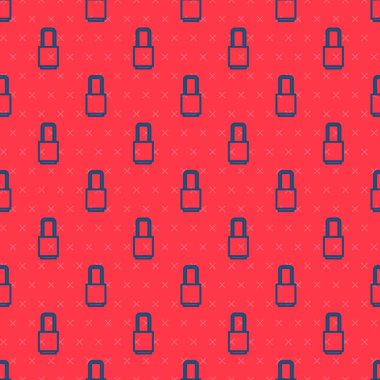 Kırmızı arkaplanda mavi çizgi kilidi simgesi izole edildi. Asma kilit işareti. Güvenlik, güvenlik, koruma, gizlilik kavramı. Vektör İllüstrasyonu.