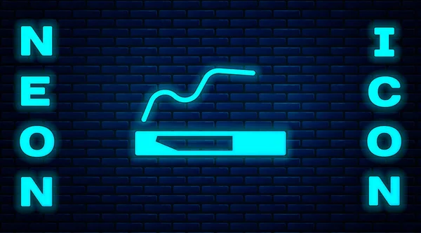 Glowing Neon Cigarette Icon Isolated Brick Wall Background Tobacco Sign — Stock Vector