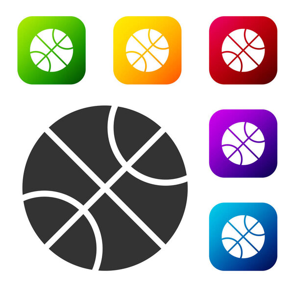 Black Basketball ball icon isolated on white background. Sport symbol. Set icons in color square buttons. Vector Illustration.