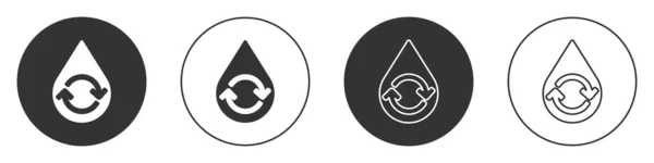 Schwarz Recycle Clean Aqua Icon Isoliert Auf Weißem Hintergrund Wassertropfen — Stockvektor