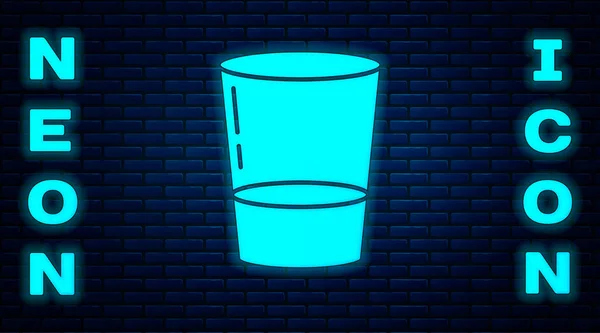 Gloeiend Neon Glas Met Water Icoon Geïsoleerd Baksteen Muur Achtergrond — Stockvector