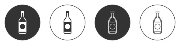 黑色啤酒瓶子图标隔离在白色背景 圆形按钮 病媒图解 — 图库矢量图片