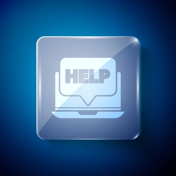 Laptop Branco Ícone Ajuda Isolado Fundo Azul Ajuste Serviço Configuração — Vetor de Stock