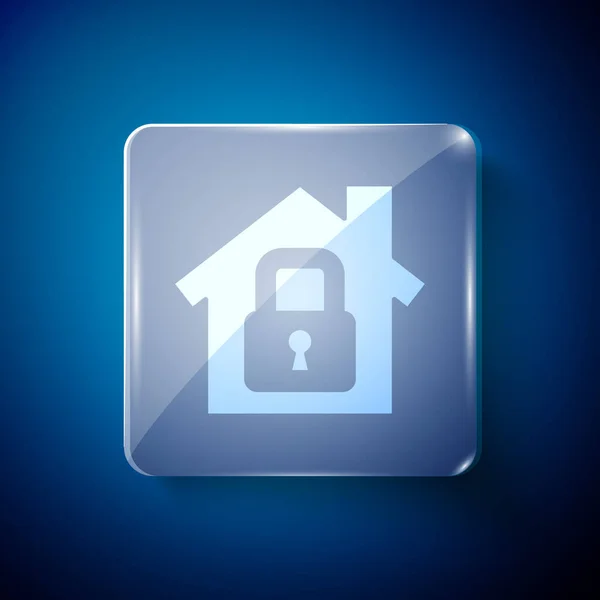 Bílý Dům Pod Ochranou Ikona Izolované Modrém Pozadí Domů Zamknout — Stockový vektor