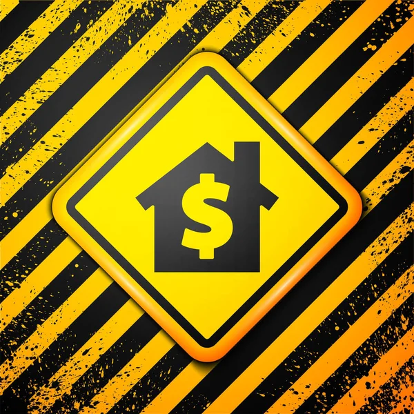 Černý Dům Ikonou Dolar Symbol Izolované Žlutém Pozadí Domov Peníze — Stockový vektor