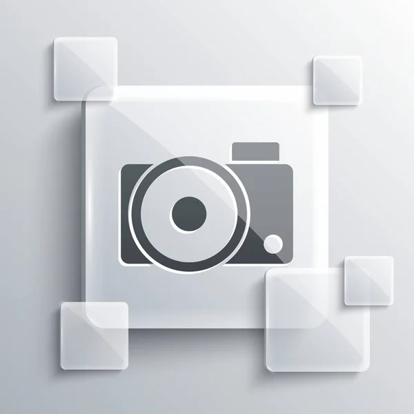 Grijze Fotocamera Pictogram Geïsoleerd Grijze Achtergrond Foto Camera Icoon Vierkante — Stockvector