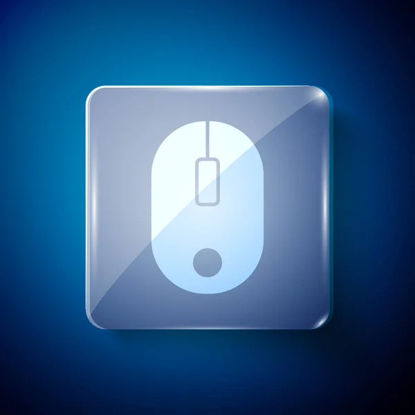 白色电脑鼠标图标在蓝色背景上被隔离 光与车轮符号 方块玻璃面板 病媒图解 — 图库矢量图片