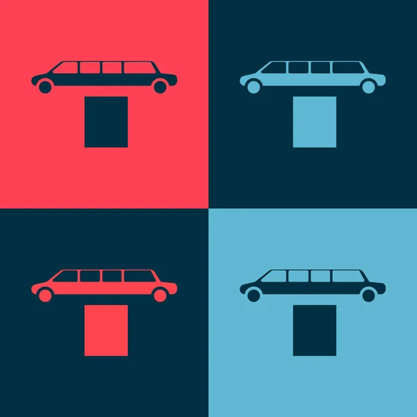 Pop Art Luxe Limousine Auto Tapijt Pictogram Geïsoleerd Kleur Achtergrond — Stockvector