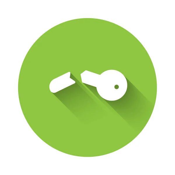 Bílá Ikona Zlomeným Klíčem Izolovaná Dlouhým Stínem Zelený Knoflík Vektorová — Stockový vektor