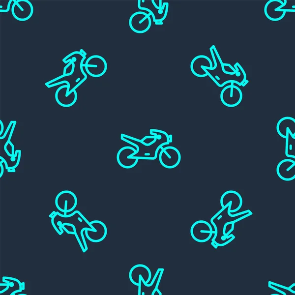 Grüne Linie Motorrad Symbol Isoliert Nahtlose Muster Auf Blauem Hintergrund — Stockvektor