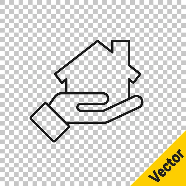 Black Line Realtor Icon Isolated Transparent Background Buying House Vector — Stock Vector