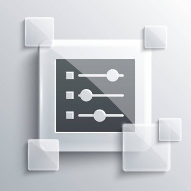 Gri renkli araç ayarları gri arkaplanda izole edildi. Otomobil tamircisi. Tamirci oto tamircisi. Bakım tabelası. Kare cam paneller. Vektör İllüstrasyonu.