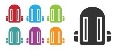 Siyah okul sırt çantası simgesi beyaz arkaplanda izole edildi. Simgeleri renklendirin. Vektör İllüstrasyonu.