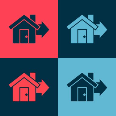 Pop sanat evi ikonu renk arkaplanında izole edilmiş. Ev konsepti al. Ev kredisi konsepti, kira, mülk satın alma. Vektör İllüstrasyonu.