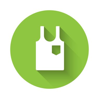 Uzun gölgeli beyaz kolsuz tişört ikonu. Yeşil daire düğmesi. Vektör İllüstrasyonu.