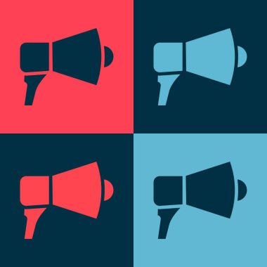 Pop Art Megafon simgesi renk arkaplanında izole edildi. Sözcü işareti. Vektör İllüstrasyonu.