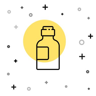 Siyah çizgi, beyaz arka planda izole edilmiş ilaç şurubu ikonu. Rastgele dinamik şekiller. Vektör İllüstrasyonu.