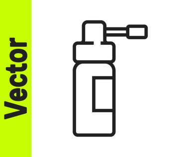 Beyaz arka planda izole edilmiş burun ve boğaz ikonu hastalıklarının tedavisi için başlıklı siyah çizgi tıp şişesi. Vektör İllüstrasyonu.