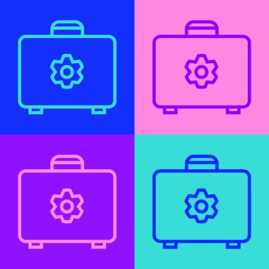 Pop sanat çizgisi araç kutusu simgesi renk arkaplanında izole edildi. Alet kutusu tabelası. Vektör İllüstrasyonu.