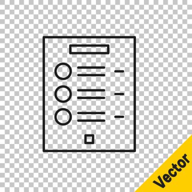 Siyah çizgi kahve menüsü simgesi şeffaf arkaplanda izole edildi. Kafe, restoran, kafe için bir menü tasarla. Vektör İllüstrasyonu.