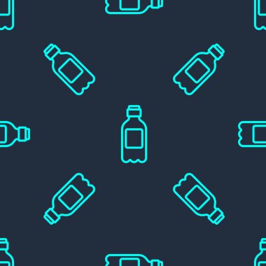 Yeşil çizgili bir şişe su ikonu mavi arka planda izole edilmiş pürüzsüz desen. Soda su içme tabelası. Vektör İllüstrasyonu.